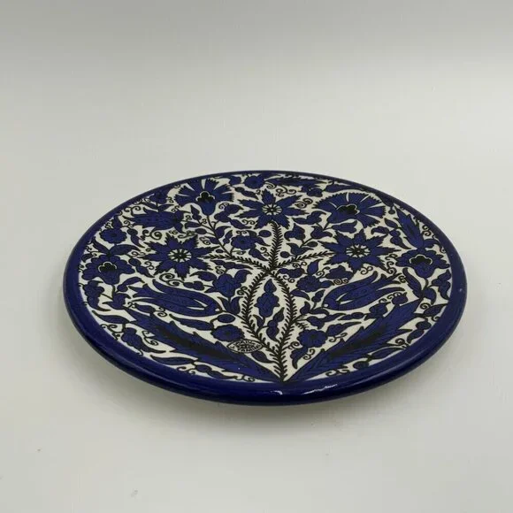 Handmade J. Tamimi Jerusalem Blue and White Floral Plate Wall Hanging 6 1/2" - Picture 2 of 6